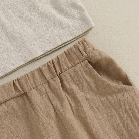 ملابس Karuedoo للأطفال الصغار من القطن والكتان وقمصان Henley بأزرار سفلية وأكمام طويلة ومجموعة سراويل كاجوال in Kuwait