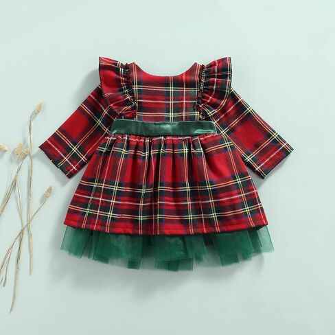 Toddler Baby Girl Christmas Dress Buffalo Plaid Tulle Tutu Skrit Princess Dress Xmas Clothes Outfit for Kids 3M-7T in Saudi Arabia