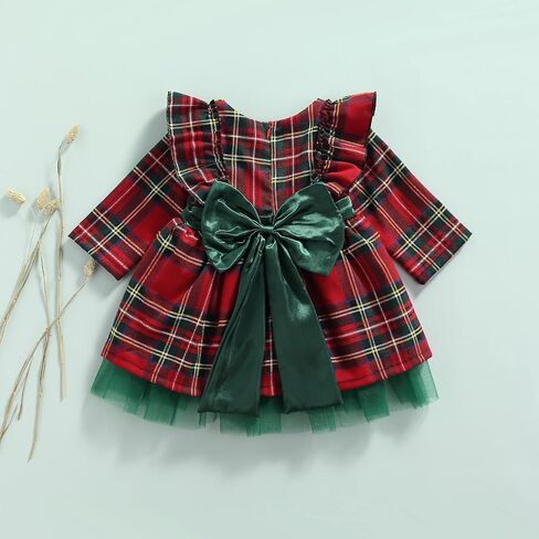 Toddler Baby Girl Christmas Dress Buffalo Plaid Tulle Tutu Skrit Princess Dress Xmas Clothes Outfit for Kids 3M-7T in Saudi Arabia