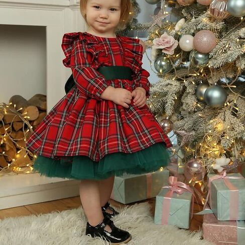 Toddler Baby Girl Christmas Dress Buffalo Plaid Tulle Tutu Skrit Princess Dress Xmas Clothes Outfit for Kids 3M-7T in Saudi Arabia