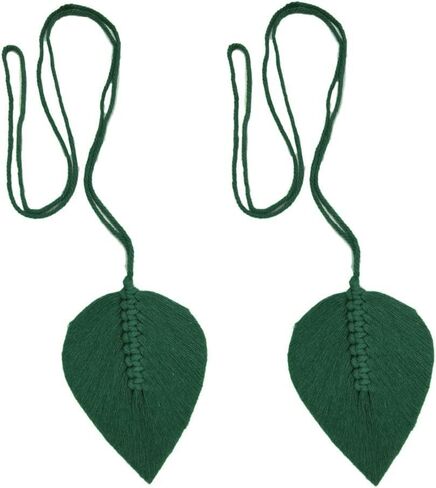 Turbokey Leaf Curtain Tiebacks Rope Boho Handmade Outdoor Curtain Holdbacks 2 Pack Farmhouse Tassel Curtain Ties Holder by Cotton Rope, Bohemian Home Decoration Drapery Holdback (Avocado Green) in Saudi Arabia