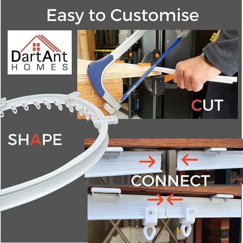 DartAnt حامل سقف مرن للستائر المرنة شديدة التحمل، مسار ستارة قابل للانحناء، مقسم غرفة مسار السقف المنحني، سكة ستارة دش RV، مسار ستارة منزلقة ستارة خصوصية المستشفى (23 قدمًا (7 أمتار)) in Kuwait