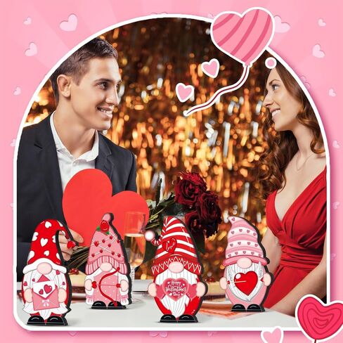 Umigy 6 Pcs Valentine's Day Wooden Gnome Table Decor Valentines Day Gnome Decorations Valentines Table Centerpiece Wood Tabletop Decorative Gnome Sign Farmhouse Tiered Tray Decoration for Wedding Home in Kuwait