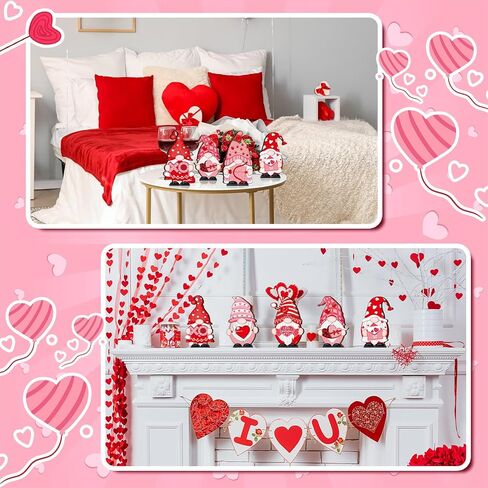Umigy 6 Pcs Valentine's Day Wooden Gnome Table Decor Valentines Day Gnome Decorations Valentines Table Centerpiece Wood Tabletop Decorative Gnome Sign Farmhouse Tiered Tray Decoration for Wedding Home in Kuwait