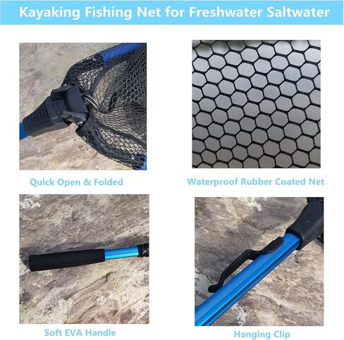 شبكة صيد الأسماك المياه المالحة القابلة للطي لصيد السمك، شبكة صيد الكاياك مطاطية طافية، شبكة إنزال قابلة للطي لصيد الأسماك لسلطعون والغطس والسالمون، والمنونو، والبرك، الضفدع - اكسسوارات صيد الكاياك in Kuwait