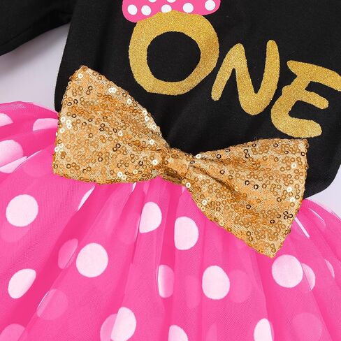 Baby Girls My 1st 2nd 3rd Birthday Polka Dots Dress w/Headband Long Sleeve Sequin Princess Tutu Cake Smash One Party Gown in Saudi Arabia