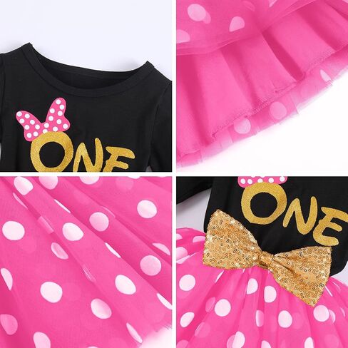 Baby Girls My 1st 2nd 3rd Birthday Polka Dots Dress w/Headband Long Sleeve Sequin Princess Tutu Cake Smash One Party Gown in Saudi Arabia