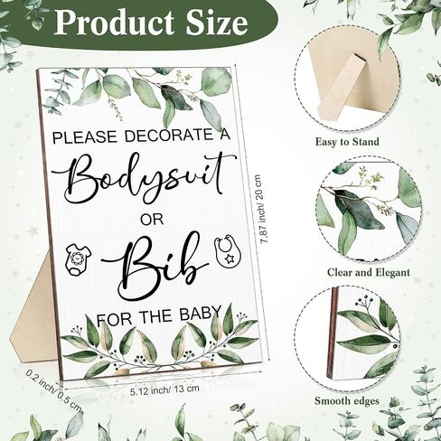Roowest 35 Pcs Baby Shower Bibs Games Design Wooden Baby Shower Party Game Sign DIY Bodysuit Sign 15 White Blank Bibs 9 Bodysuit 10 Markers for Party Supplies(Greenery) in Saudi Arabia