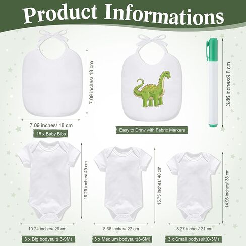 Roowest 35 Pcs Baby Shower Bibs Games Design Wooden Baby Shower Party Game Sign DIY Bodysuit Sign 15 White Blank Bibs 9 Bodysuit 10 Markers for Party Supplies(Greenery) in Saudi Arabia