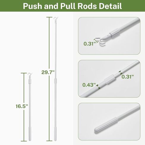 قضيب سحب ميلين للستائر والظلال اللاسلكية، قضيب سحب تلسكوبي من 16.5 بوصة إلى 29.7 بوصة شماعة ملابس سهلة سحب ظلال النوافذ لأعلى ولأسفل - (أبيض، عبوة واحدة) in Kuwait