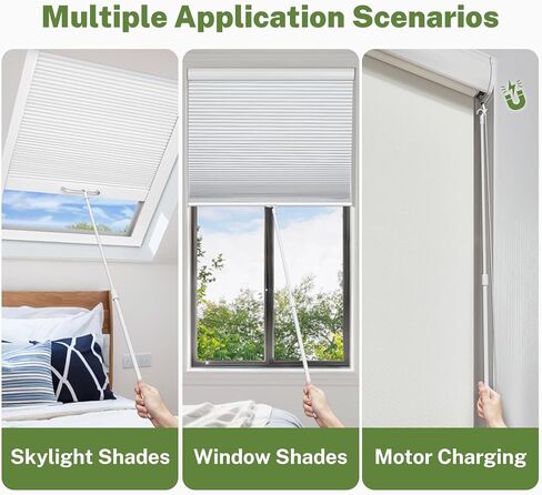 قضيب سحب ميلين للستائر والظلال اللاسلكية، قضيب سحب تلسكوبي من 16.5 بوصة إلى 29.7 بوصة شماعة ملابس سهلة سحب ظلال النوافذ لأعلى ولأسفل - (أبيض، عبوة واحدة) in Kuwait