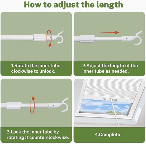قضيب سحب ميلين للستائر والظلال اللاسلكية، قضيب سحب تلسكوبي من 16.5 بوصة إلى 29.7 بوصة شماعة ملابس سهلة سحب ظلال النوافذ لأعلى ولأسفل - (أبيض، عبوة واحدة) in Kuwait