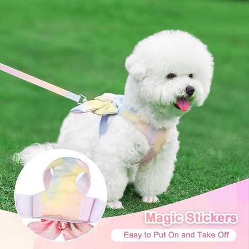 PETCARE Cute Bow Tie Dog Harness and Leash Set Elegant Rainbow Gradient Puppy Harness No Pull Soft Mesh Pet Cat Dog Vest Harnesses for Small Dogs Cats, Pink in Saudi Arabia