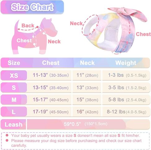 PETCARE Cute Bow Tie Dog Harness and Leash Set Elegant Rainbow Gradient Puppy Harness No Pull Soft Mesh Pet Cat Dog Vest Harnesses for Small Dogs Cats, Pink in Saudi Arabia