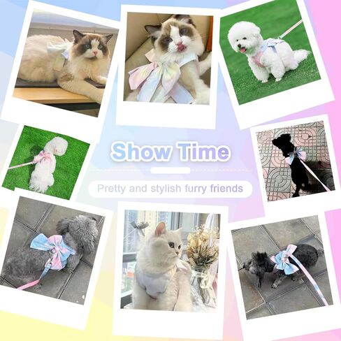 PETCARE Cute Bow Tie Dog Harness and Leash Set Elegant Rainbow Gradient Puppy Harness No Pull Soft Mesh Pet Cat Dog Vest Harnesses for Small Dogs Cats, Pink in Saudi Arabia