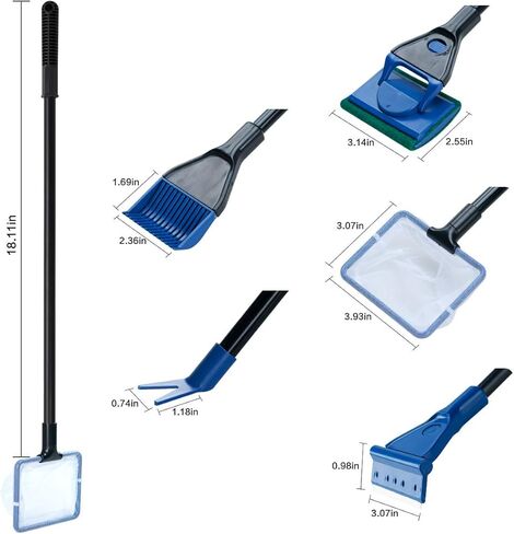 Songway 5 in 1 Aquarium Fish Tank Clean Tool Set/ Fish Net, Gravel Rake, Algae Sc, Plant Fork, Sponge/Multi-Function Cleaning kit for Aquarium Fish Tank in Kuwait
