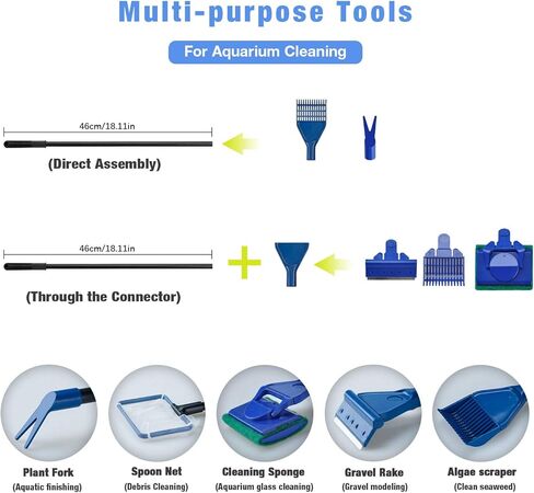 Songway 5 in 1 Aquarium Fish Tank Clean Tool Set/ Fish Net, Gravel Rake, Algae Sc, Plant Fork, Sponge/Multi-Function Cleaning kit for Aquarium Fish Tank in Kuwait