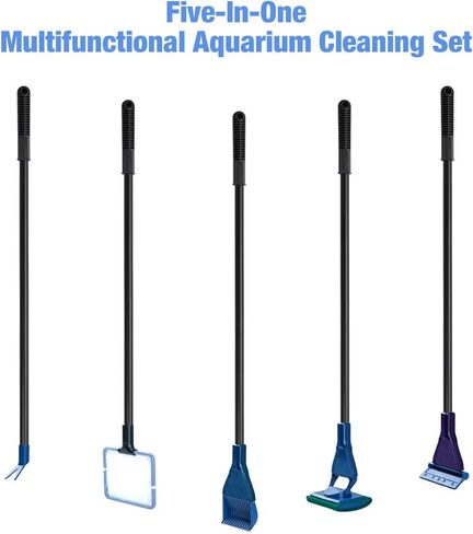 Songway 5 in 1 Aquarium Fish Tank Clean Tool Set/ Fish Net, Gravel Rake, Algae Sc, Plant Fork, Sponge/Multi-Function Cleaning kit for Aquarium Fish Tank in Kuwait