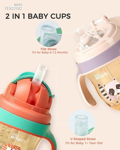 أكواب سوبر ماما للانسكاب للأطفال بعمر سنة فما فوق مع فوهة شرب وقش (9/11 أونصة)، أكواب PPSU مانعة للانسكاب مع قش مرجح، أكواب تدريب مقاومة للانسكاب للأطفال الصغار مع مقبض للأطفال بعمر 6 أشهر فما فوق in Kuwait