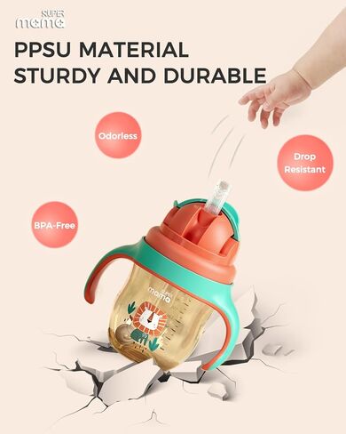أكواب سوبر ماما للانسكاب للأطفال بعمر سنة فما فوق مع فوهة شرب وقش (9/11 أونصة)، أكواب PPSU مانعة للانسكاب مع قش مرجح، أكواب تدريب مقاومة للانسكاب للأطفال الصغار مع مقبض للأطفال بعمر 6 أشهر فما فوق in Kuwait