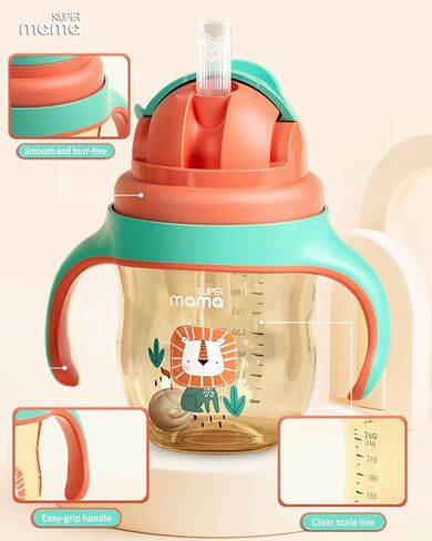 أكواب سوبر ماما للانسكاب للأطفال بعمر سنة فما فوق مع فوهة شرب وقش (9/11 أونصة)، أكواب PPSU مانعة للانسكاب مع قش مرجح، أكواب تدريب مقاومة للانسكاب للأطفال الصغار مع مقبض للأطفال بعمر 6 أشهر فما فوق in Kuwait