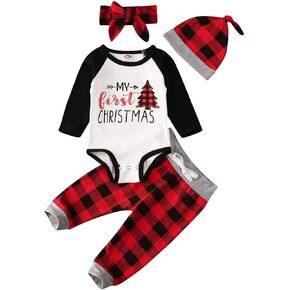 FYBITBO My First Christmas Baby Boy Girl Outfits Newborn Infant Letter Romper Shirt Pants Hat 1St Christmas Clothes Set in Saudi Arabia