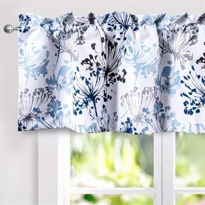 DriftAway Acacia Floral Blossom Watercolor مطبوعة بنسبة 100 بالمائة ستارة نافذة معزولة حراريًا للتعتيم، جيب واحد 52 بوصة × 14 بوصة بالإضافة إلى رأس 2 بوصة باللون الأزرق الداكن