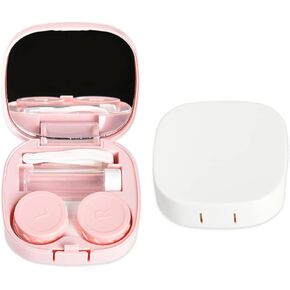 جوكوك حافظة عدسات لاصقة محمولة لتخزين العدسات اللاصقة مع مرآة، مجموعة حامل العدسات اللاصقة اليومية للنساء والفتيات، صندوق تخزين عدسات السفر مع مزيل ملقط (زهري + ابيض), أبيض, حافظة عدسات لاصقة in Kuwait