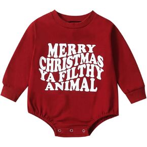 Hnyenmcko Newborn Baby Girl Boy Christmas Outfit Letter Print Sweatshirt Romper Long Sleeve Santa Oversized Bubble Onesie in Kuwait