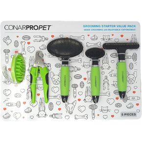 Pet Cat or Dog Grooming Starter Pack 5 Pieces (Comb, Large Nail Clipper, 2 Brushes, Undercoat Rake) CONAIRPROPET in Saudi Arabia