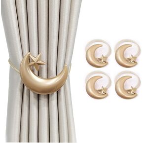 Curtain Tiebacks 4 Pack，Magnetic Curtain Tiebacks,Star Moon Curtain Decorative Weave Rope Curtain Holdbacks Holder for Window Decor, Curtain Clips Rope Straps Magnet for Home Office (Gold) in Saudi Arabia
