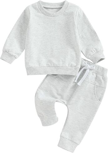 MAYUMMPY Baby Boys Girl Solid Color Outfit Sweatsuit Crewneck Sweatshirt Sweatpants Pants Set Fall Winter Clothes in Saudi Arabia