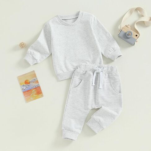 MAYUMMPY Baby Boys Girl Solid Color Outfit Sweatsuit Crewneck Sweatshirt Sweatpants Pants Set Fall Winter Clothes in Saudi Arabia