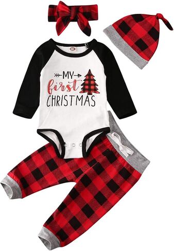 FYBITBO My First Christmas Baby Boy Girl Outfits Newborn Infant Letter Romper Shirt Pants Hat 1St Christmas Clothes Set in Saudi Arabia