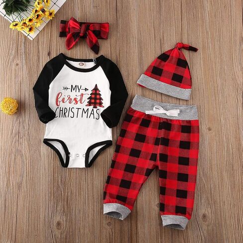 FYBITBO My First Christmas Baby Boy Girl Outfits Newborn Infant Letter Romper Shirt Pants Hat 1St Christmas Clothes Set in Saudi Arabia