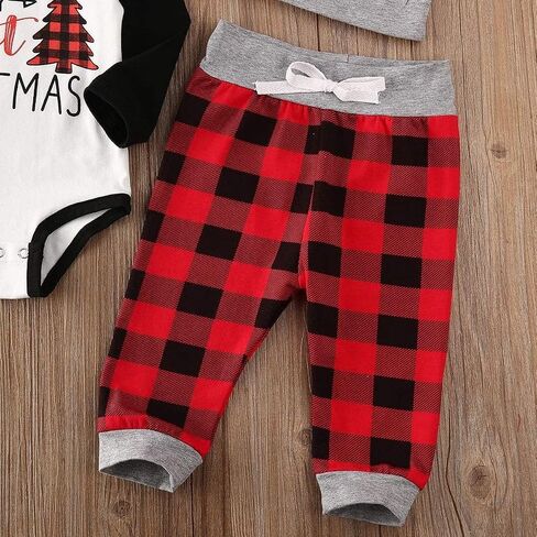FYBITBO My First Christmas Baby Boy Girl Outfits Newborn Infant Letter Romper Shirt Pants Hat 1St Christmas Clothes Set in Saudi Arabia