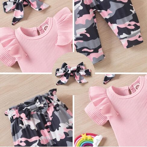Unutiylo Preemie Newborn Baby Girls Clothes Ribbed Romper Bodysuit Pants Set Ruffle Spring Summer Outfits in Kuwait