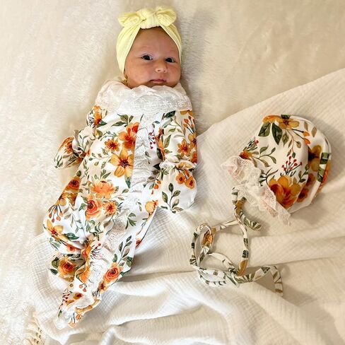 طقم ملابس من HINTINA Preemie لحديثي الولادة للفتيات الصغيرات مطبوع عليه حروف وقفازات وعصابة رأس in Saudi Arabia