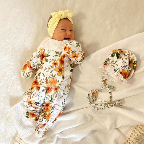 طقم ملابس من HINTINA Preemie لحديثي الولادة للفتيات الصغيرات مطبوع عليه حروف وقفازات وعصابة رأس in Saudi Arabia