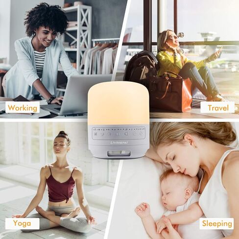 جهاز ضوضاء أبيض من LiviNGPAi مع ضوء ليلي قابل للتعديل، 35 صوتًا مهدئًا عالي الدقة، ضوء متغير اللون 0-100، آلة صنع ضوضاء النوم المحمولة للمنزل والمكتب والسفر in Kuwait