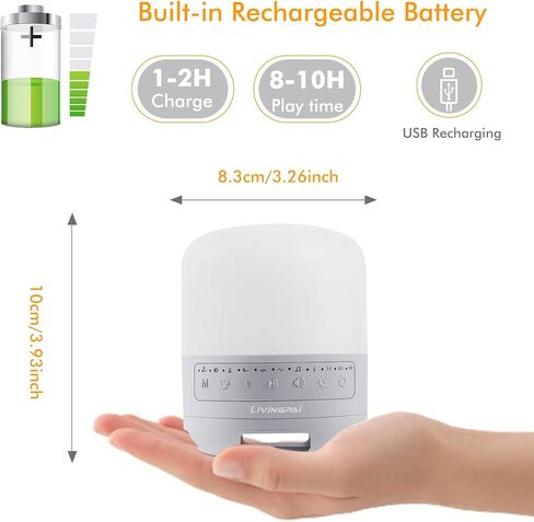 جهاز ضوضاء أبيض من LiviNGPAi مع ضوء ليلي قابل للتعديل، 35 صوتًا مهدئًا عالي الدقة، ضوء متغير اللون 0-100، آلة صنع ضوضاء النوم المحمولة للمنزل والمكتب والسفر in Kuwait