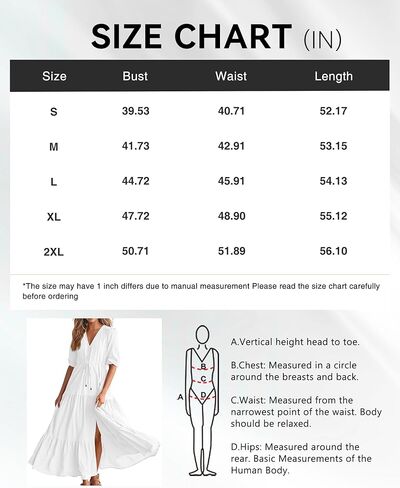 BTFBM Women Summer Dresses Short Sleeves V Neck Button Drawstring Maxi Dresses Solid Color Boho Long Dresses in Kuwait