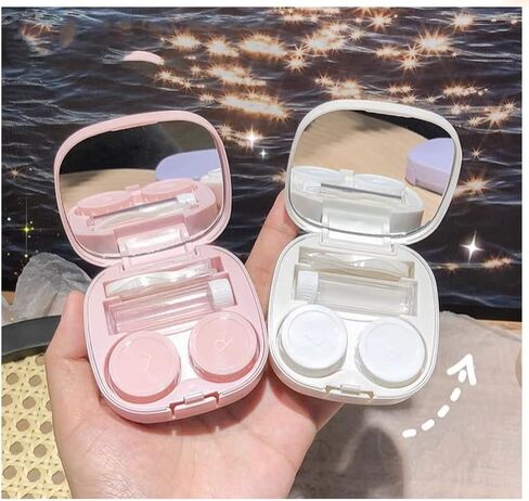 جوكوك حافظة عدسات لاصقة محمولة لتخزين العدسات اللاصقة مع مرآة، مجموعة حامل العدسات اللاصقة اليومية للنساء والفتيات، صندوق تخزين عدسات السفر مع مزيل ملقط (زهري + ابيض), أبيض, حافظة عدسات لاصقة in Kuwait