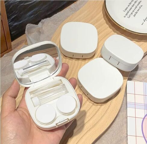 جوكوك حافظة عدسات لاصقة محمولة لتخزين العدسات اللاصقة مع مرآة، مجموعة حامل العدسات اللاصقة اليومية للنساء والفتيات، صندوق تخزين عدسات السفر مع مزيل ملقط (زهري + ابيض), أبيض, حافظة عدسات لاصقة in Kuwait