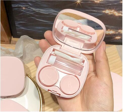 جوكوك حافظة عدسات لاصقة محمولة لتخزين العدسات اللاصقة مع مرآة، مجموعة حامل العدسات اللاصقة اليومية للنساء والفتيات، صندوق تخزين عدسات السفر مع مزيل ملقط (زهري + ابيض), أبيض, حافظة عدسات لاصقة in Kuwait