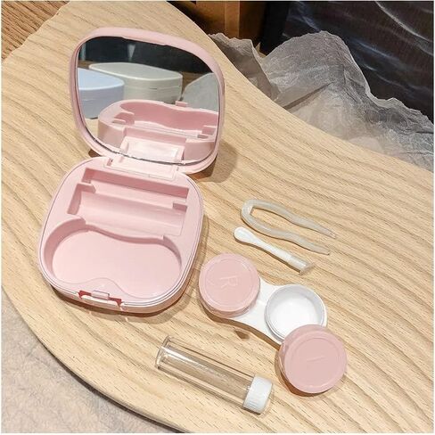 جوكوك حافظة عدسات لاصقة محمولة لتخزين العدسات اللاصقة مع مرآة، مجموعة حامل العدسات اللاصقة اليومية للنساء والفتيات، صندوق تخزين عدسات السفر مع مزيل ملقط (زهري + ابيض), أبيض, حافظة عدسات لاصقة in Kuwait