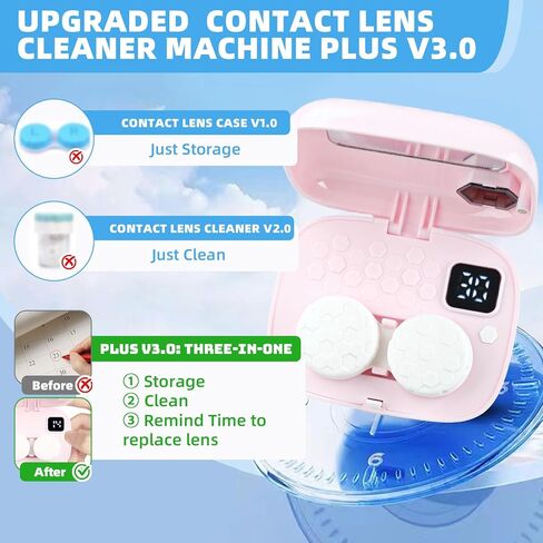 Wynthorix Contact Lens Cleaner Machine, Ultrasonic Contact Lens Cleaner,Auto Contact Lens Case with Mirror LED for Timer Reminder Remover Cleaning Colored Contact Lens Soft Lens Travel & Daily Care in Kuwait