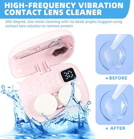 Wynthorix Contact Lens Cleaner Machine, Ultrasonic Contact Lens Cleaner,Auto Contact Lens Case with Mirror LED for Timer Reminder Remover Cleaning Colored Contact Lens Soft Lens Travel & Daily Care in Kuwait