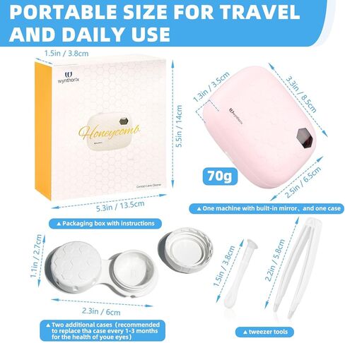 Wynthorix Contact Lens Cleaner Machine, Ultrasonic Contact Lens Cleaner,Auto Contact Lens Case with Mirror LED for Timer Reminder Remover Cleaning Colored Contact Lens Soft Lens Travel & Daily Care in Kuwait