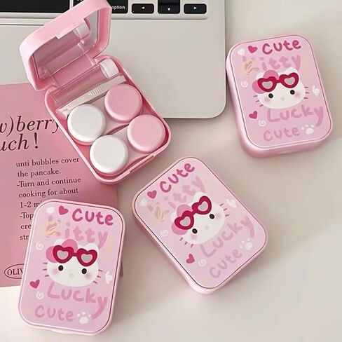 Yoceefy Contact Lens Case, Contact Lens Container Soak Storage Kit With Holder Tweezers Contact Solution Container Mirror,Pink Cute Portable Contact Lens Remover Tool Kit For Travel Home in Kuwait